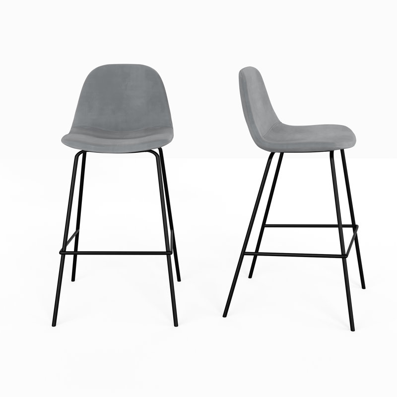 Tabouret de bar et de comptoir Kinlaw, Tabouret de comptoir (siège d’une hauteur de 23, Velours Bella performance platine