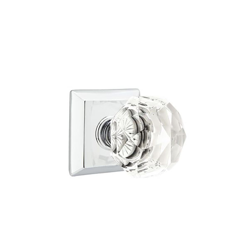 Ensemble de boutons de passage Emtek avec rosette Quincy et bouton en verre Diamond, Chrome poli