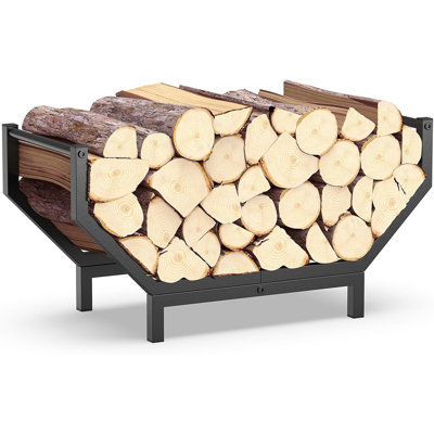 Support à bois pour l'intérieur et l'extérieur, support pour foyer en métal antirouille, support à bois courbé de capacité Lagre, support à bûches robuste, noir