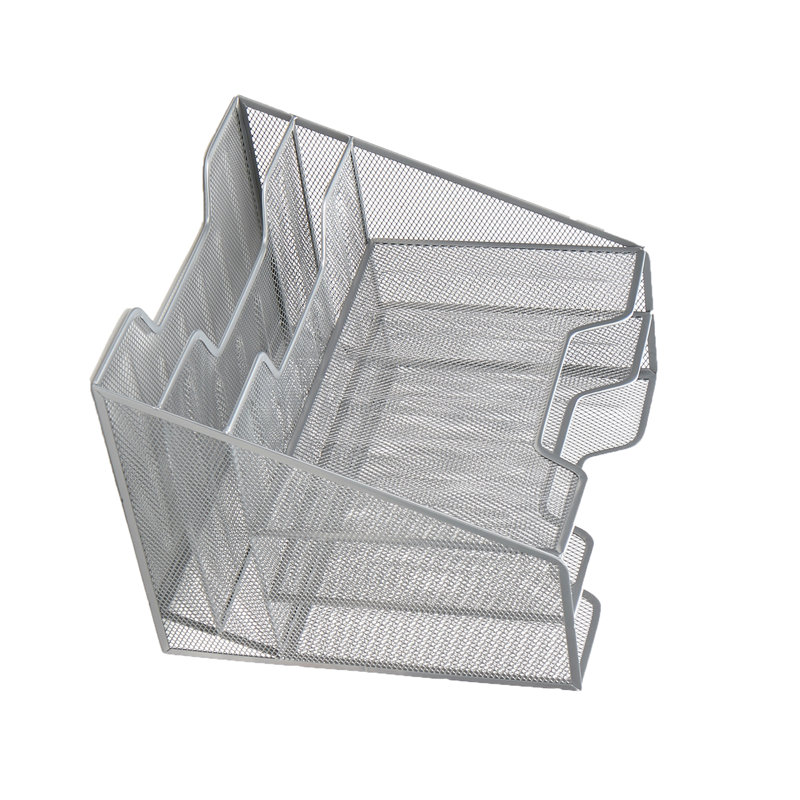 Silver Mesh 5-Compartment Desktop Organizer with 3 Tiers