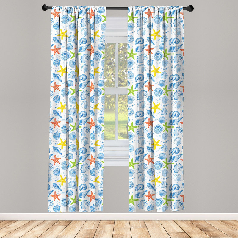 Sea Shells Semi-Sheer Rod Pocket Curtain Panels, 28" x 63"