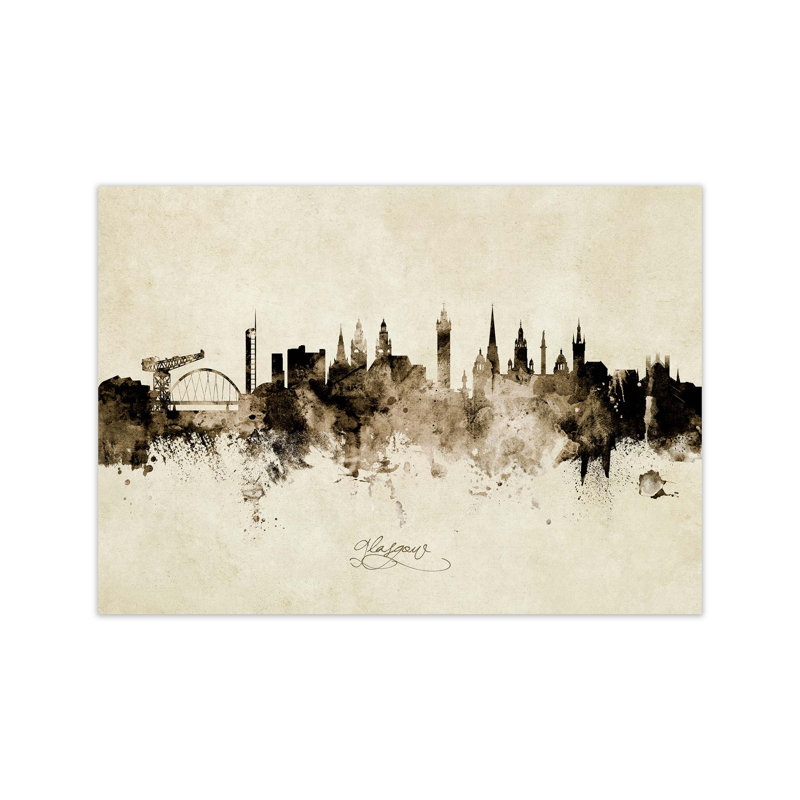 Glasgow Scotland Skyline Vintage by Michael Tompsett - Print, Unframed, 30cm H x 42cm W x 1cm D