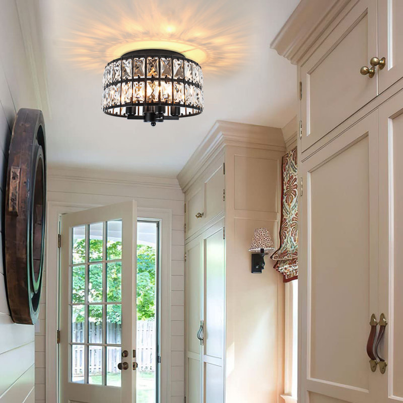 Jashaun 4-light Crystal Flush Mount Ceiling Light, Matte Black