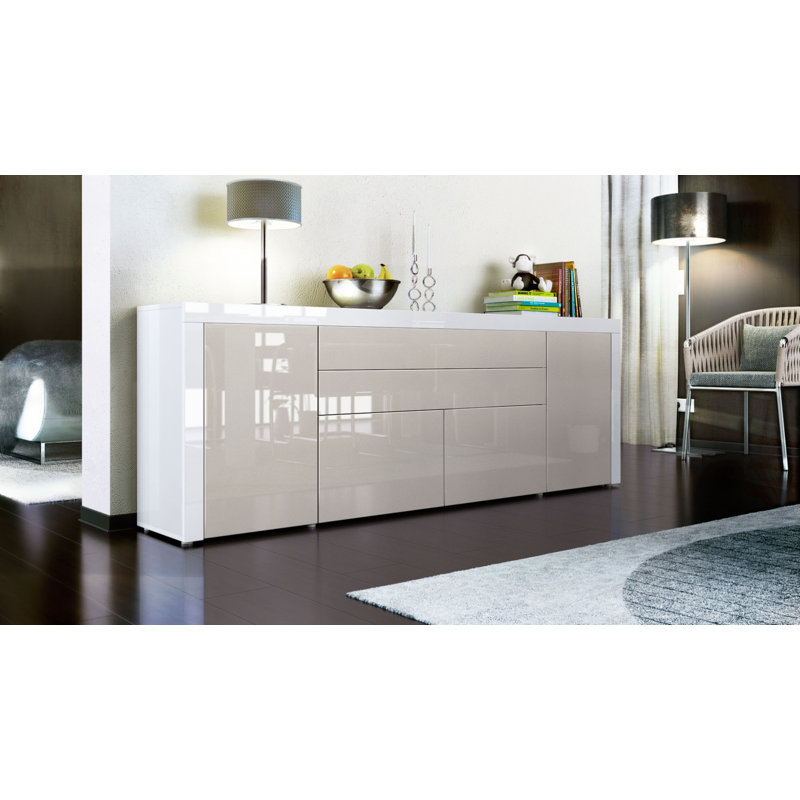Sideboard Mccutcheon, Sand Grey (Glossy)/White (Glossy)