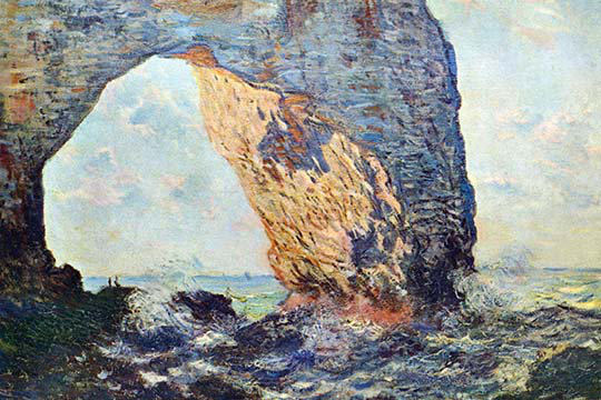 « the rocky falaises of étretat la porte crayon man [1] » par claude monet, reproduction d’art, 24 po x 36 po