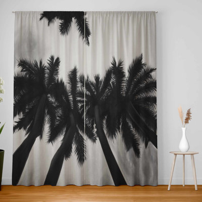 Monochrome Palm Trees Blackout Curtains - Home Decor Pair