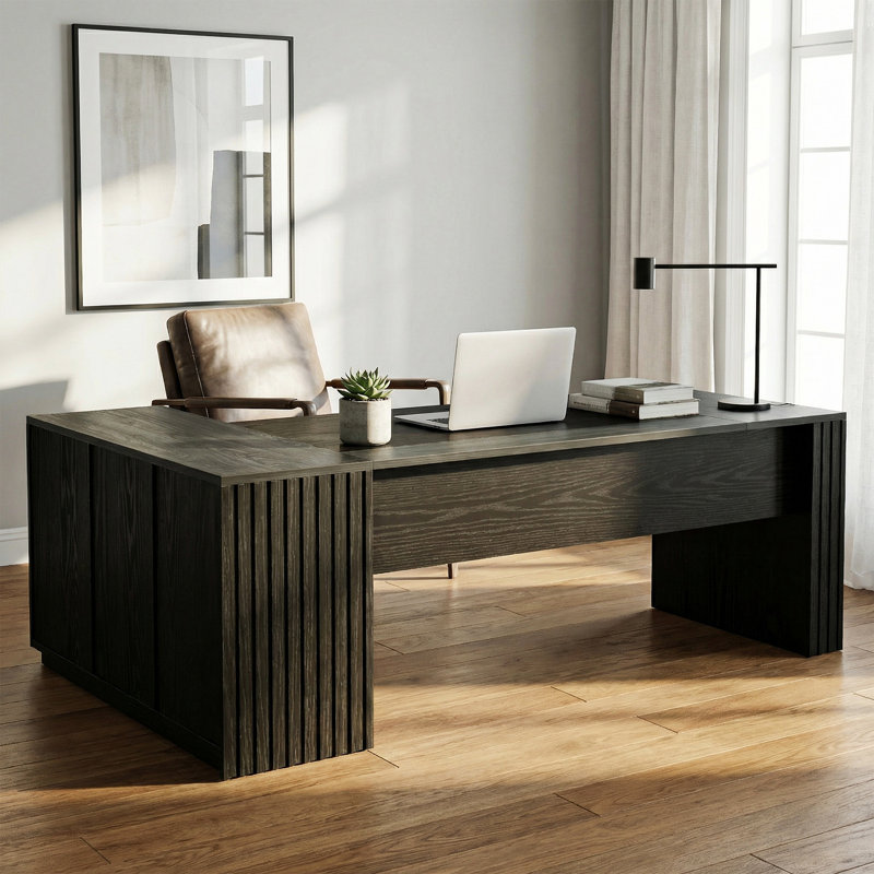 Bureau de direction en L 78,7 po avec armoire Starage, Noir
