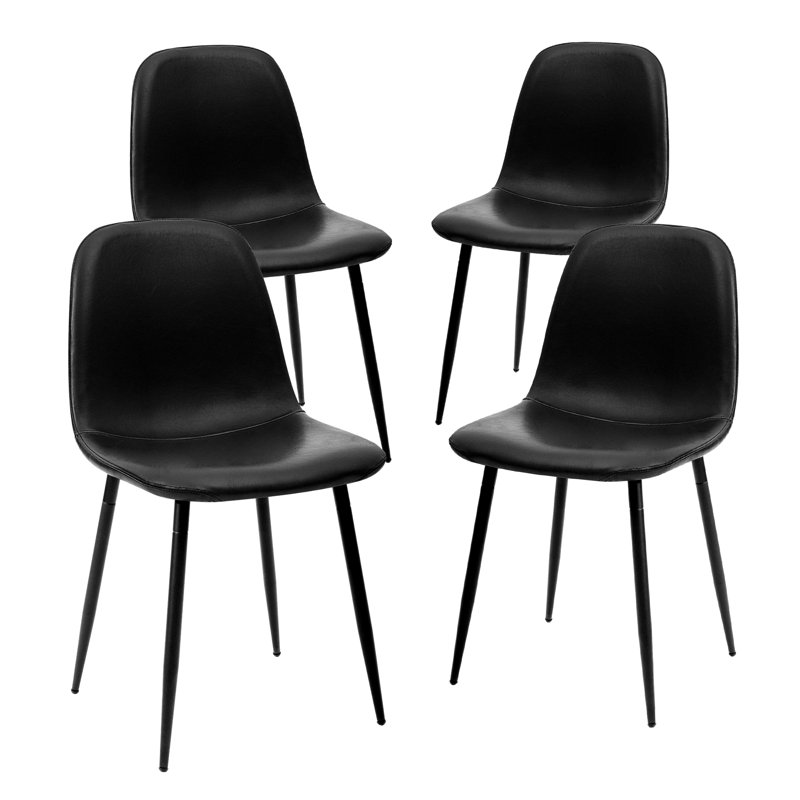 Ensemble de 4 chaises de salle à manger modernes en similicuir noir sans accoudoirs avec dossier en similicuir et pieds en métal pour la cuisine, la salle à manger, le salon et la salle de réunion