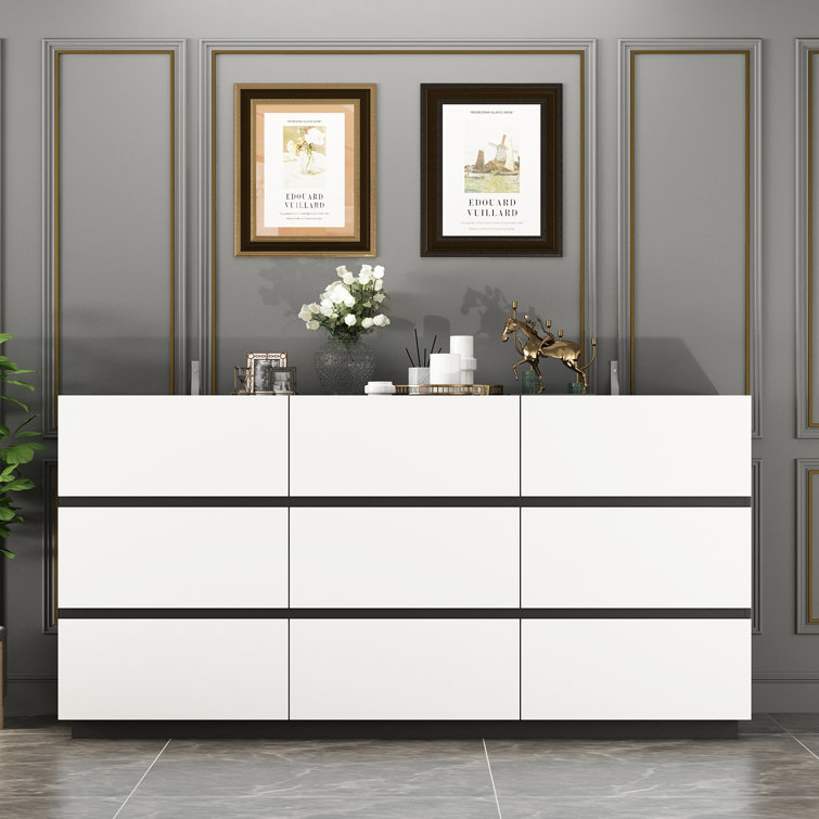 Dresser for Bedroom 16 Drawers, Tall White Fabric Dresser Organizer with Wood Top&Leather Front Ebern Designs