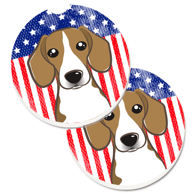 Ceramic Round 2 Piece Car Coaster Set, Beagle