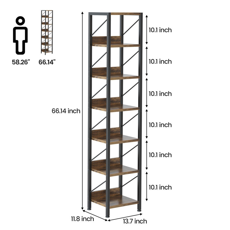 168cm H x 34.8cm W Metal Bookcase, Brown