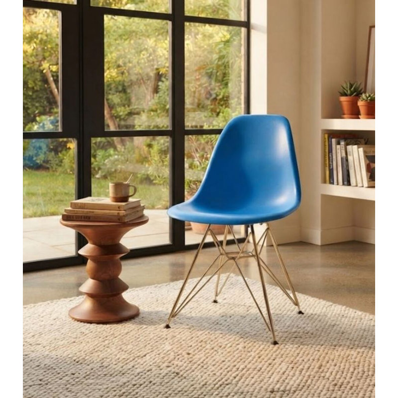 Chaise en plastique Luna, Bleu, Doré