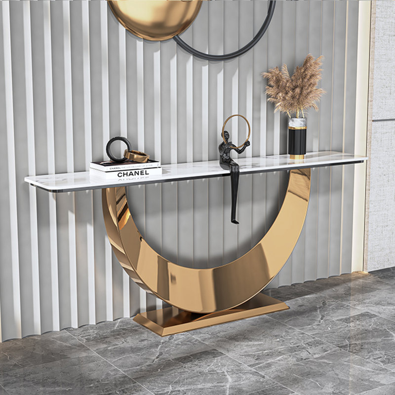 Console moderne de luxe simple, H 31,5 po x l 55,1 po x P 11,8 po, Doré