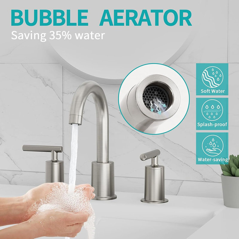 Robinet de salle de bain à 3 trous, robinets de lavabo de salle de bain espacés de 8 pouces avec bec pivotant à 360 °, robinets de meuble-lavabo à 2 poignées