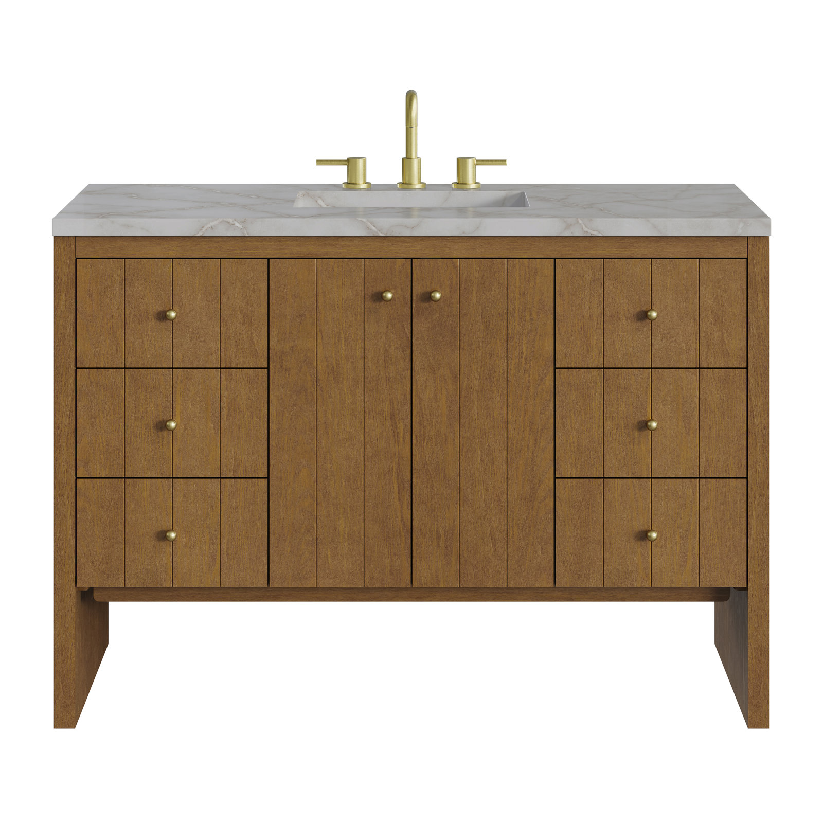 Hudson 48'' Single Bathroom Vanity, Eternal Jasmine Pearl, 8" Widespread, Honey Oak