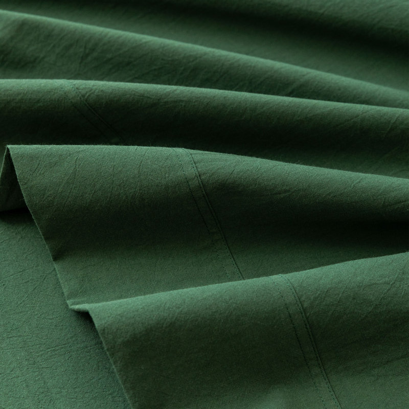 Drap plat 100% coton lavé MooMee, Drap plat grand, Vert forêt