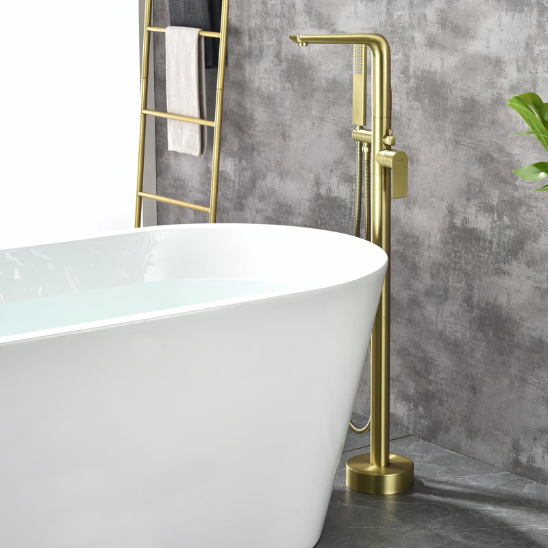 1 Handle Floor Clawfoot Tub Faucet with Diverter, Brushed Gold