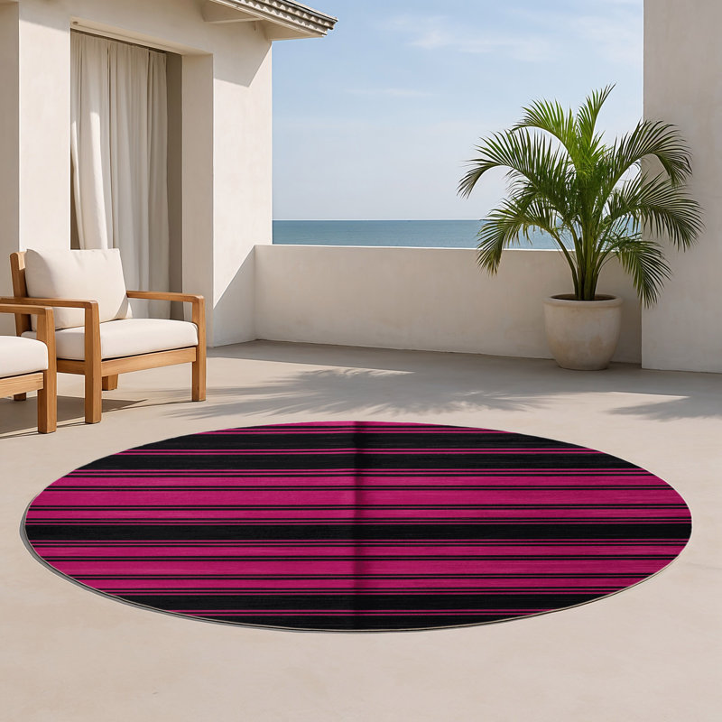 Tapis intérieur / extérieur mauve HorizontalStripes, Rond 5 pi
