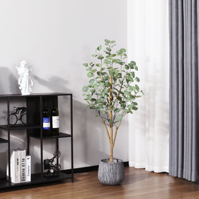 Faux eucalyptus Adcock en pot avec des feuilles réalistes et un tronc naturel