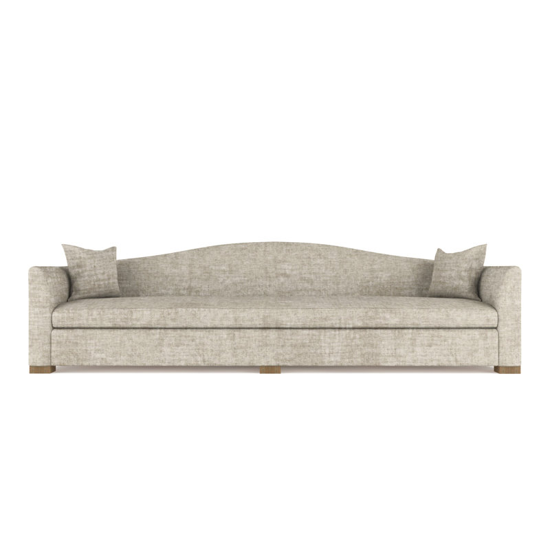 Horatio Camelback Taper Curved-Arm Extra Long Sofa, Plush Velvet Alabaster, Weathered, 33" H x 120" W x 36" D