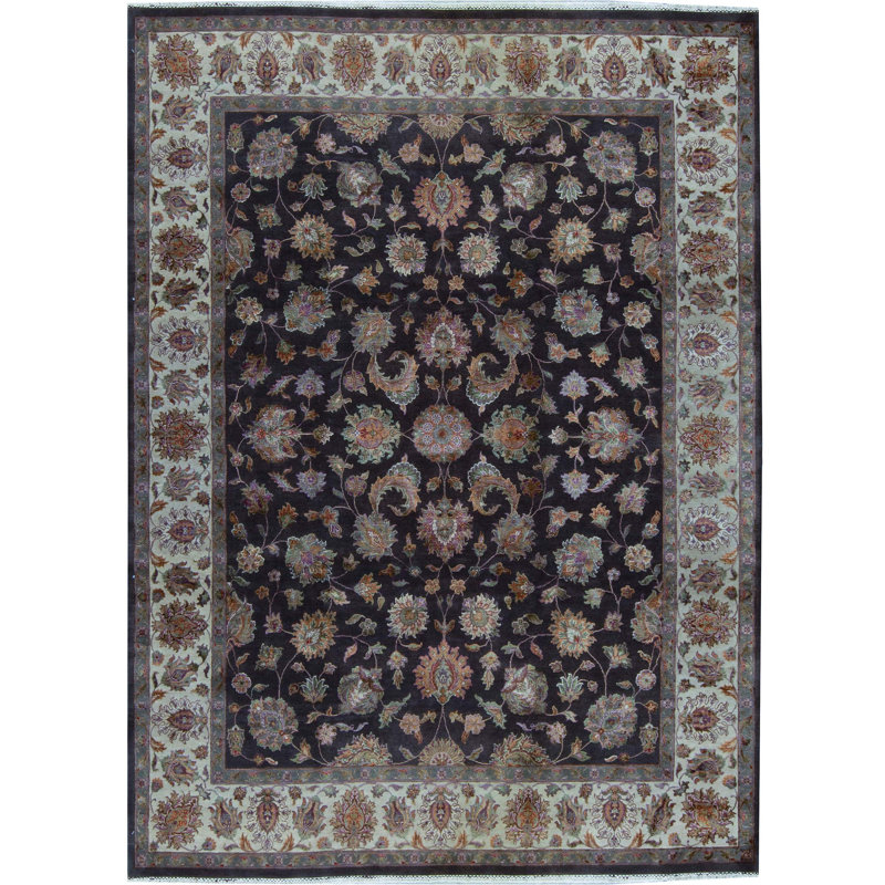 Tapis brun et ivoire de haute qualité noué à la main