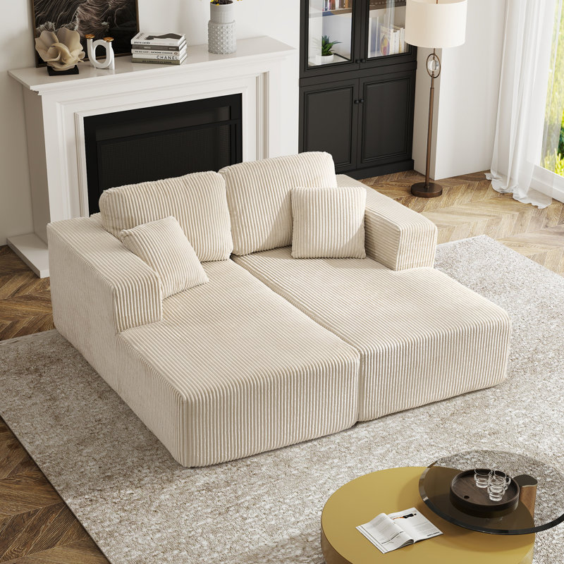 Canapé modulaire rembourré en velours côtelé, Velours côtelé beige