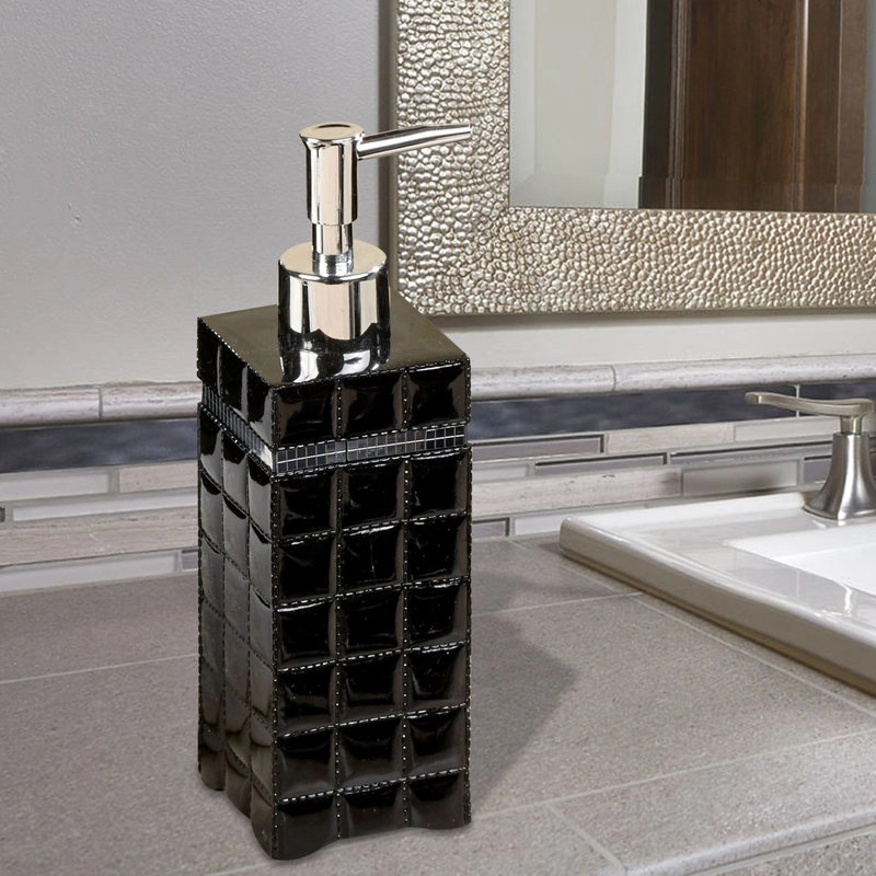 Bouteille de pompe à savon liquide en résine noire pour meuble-lavabo et évier de cuisine - contient une lotion et un assainisseur