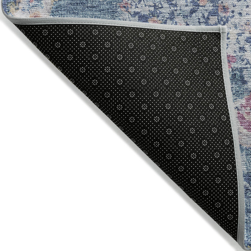 3' X 5' Blue Floral Medallion Washable Indoor Outdoor Area Rug