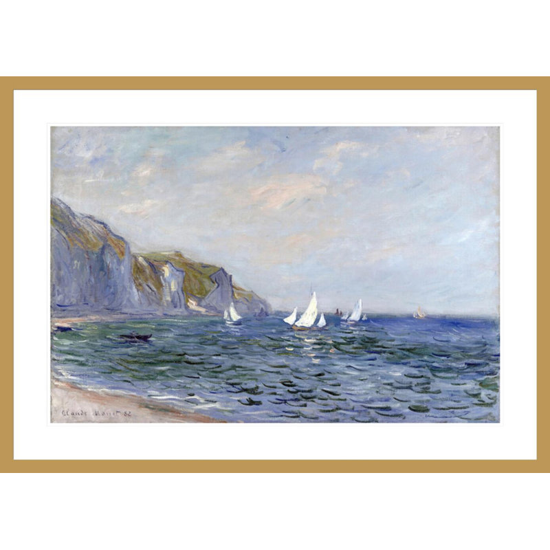 Falaises et voiliers à Pourville par Claude Monet, impression giclée encadrée, H 29,96 po x l 41,5 po