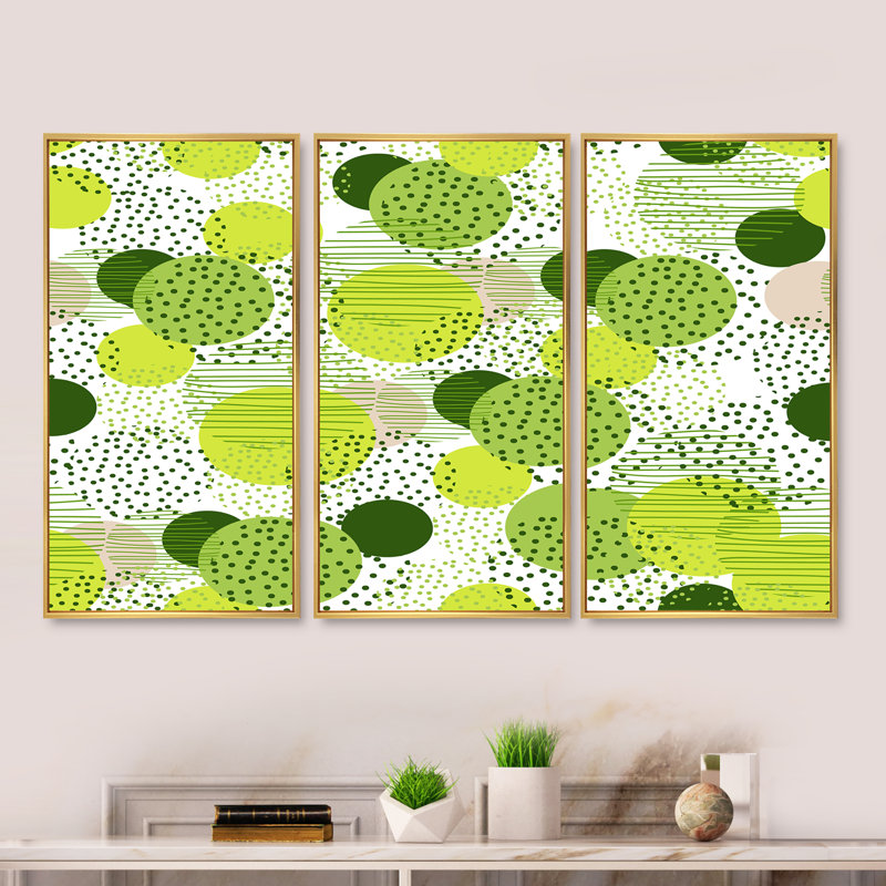 «Circular Abstract Retro Geometric X», reproduction de cadre photo sur toile 3 pièces, Cadre doré, H 32 po x l 48 po x P 1 po