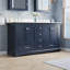 Meuble-lavabo de salle de bain en bois massif, 152 cm (L) x 87 cm (H), avec comptoir en marbre reconstitué blanc pur et double lavabo, bleu marine-1069503543-1068242430