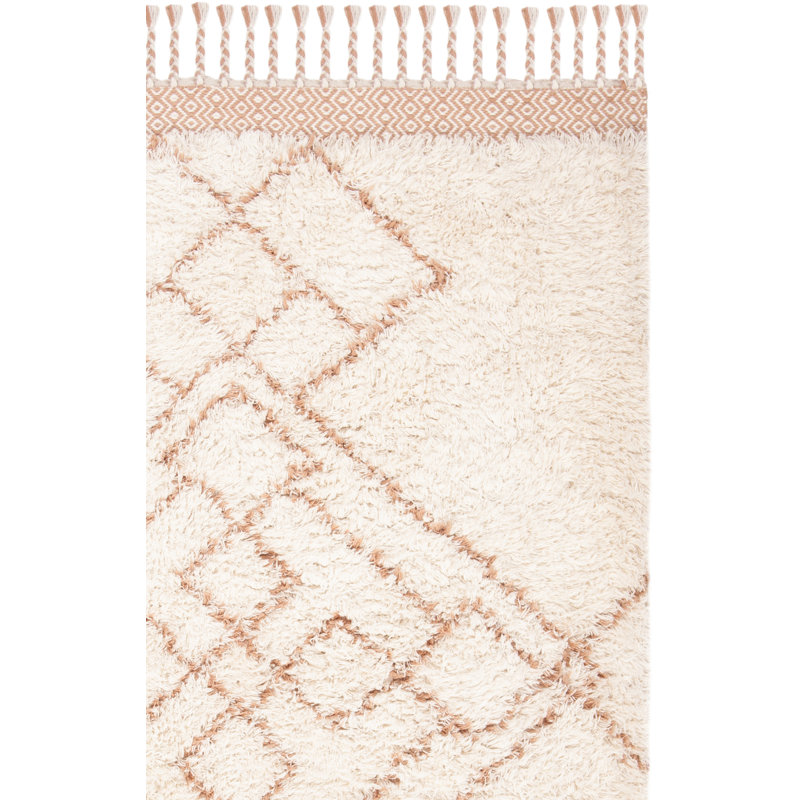 Tapis beige en laine tissé à plat à la main Powell, Rectangle 5 pi x 8 pi