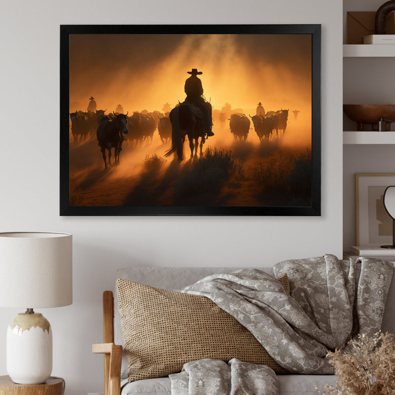 Nasiem Wrangler In Sunset II - art mural coucher de soleil pour le salon, Cadre photo noir, H 12 po x l 20 po x P 1 po