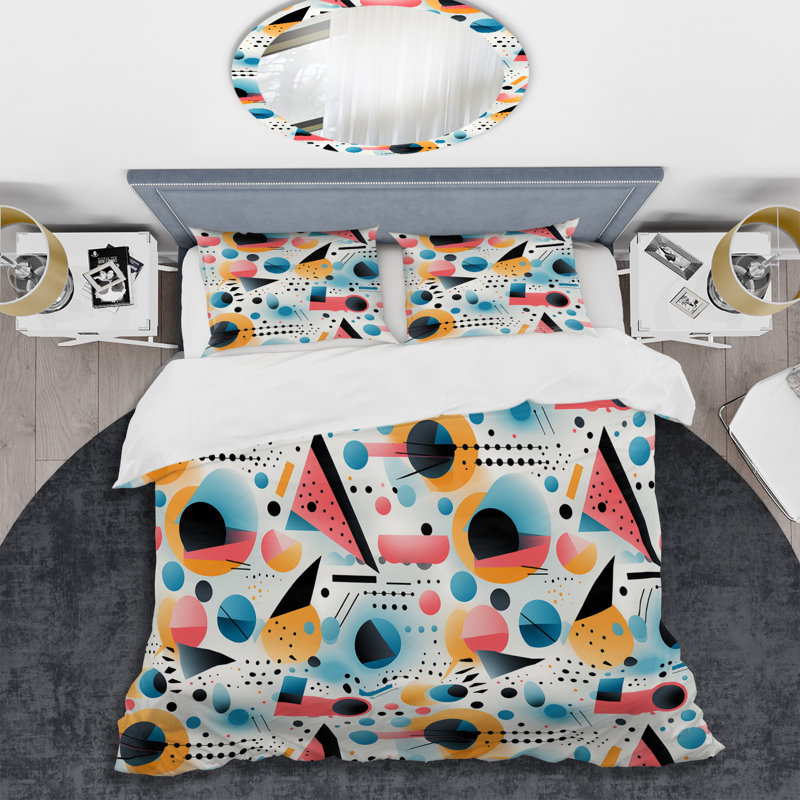Ensemble de housse de couette géométrique rose et bleu 1970S, Housse de couette pour très grand lit et 2 très