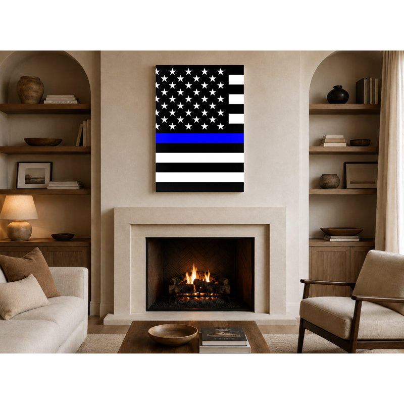 Thin Blue Line American Flag - Police Support, art mural sur toile, 14" H x 11" W