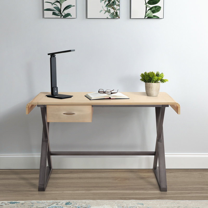 Bureau d'écriture en aluminium doré et gris avec base en métal en forme de X