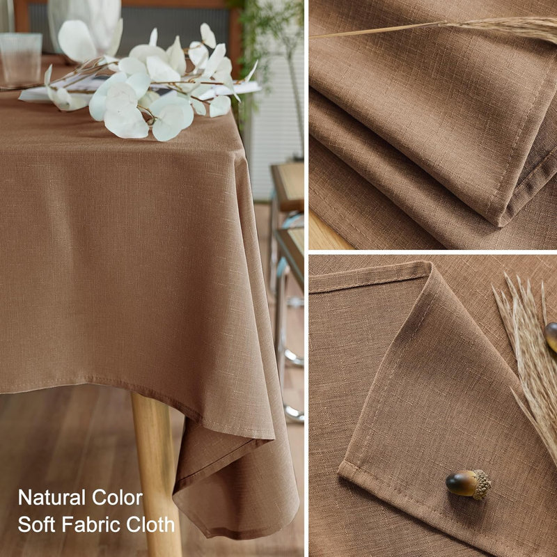 Textured Tablecloth Round 60 Inch Waterproof Spill-Proof Wipeable Table Cloth Wrinkle Free Circle Dining Table Cover,Coffee