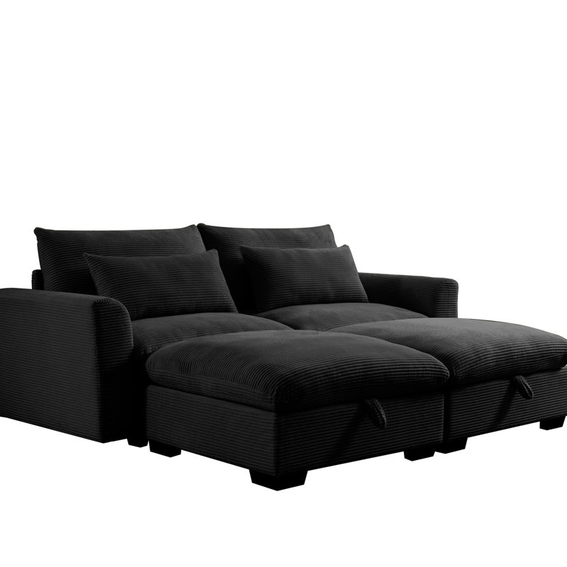 Comfy noir avec repose-pieds de rangement - Assise profonde en velours côtelé, Noir