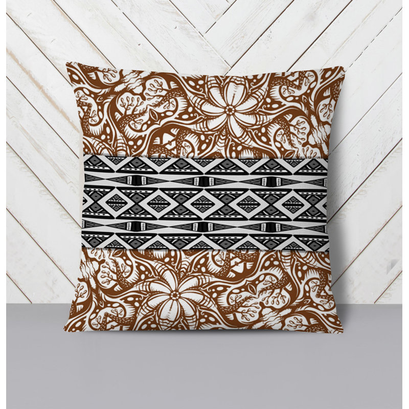 Throw Pillow With Insert, 16"H x 16"W, Black/Orange Floral 1