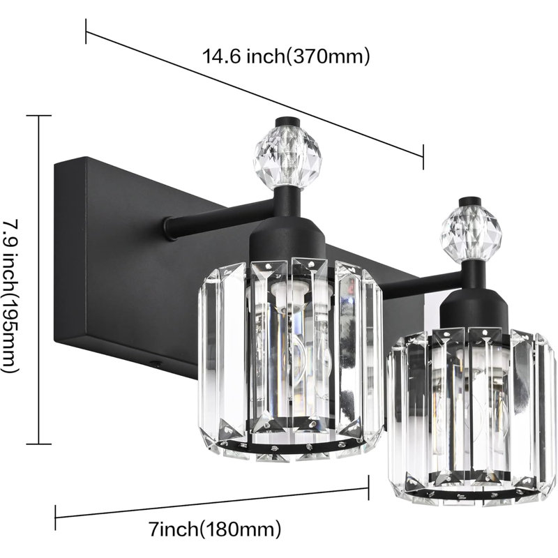 Modern Crystal Chrome Bathroom Vanity Light With K9 Crystal And Gloss Chrome Finish, Waterproof Wall Sconce For Mirror Lighting, UL Listed