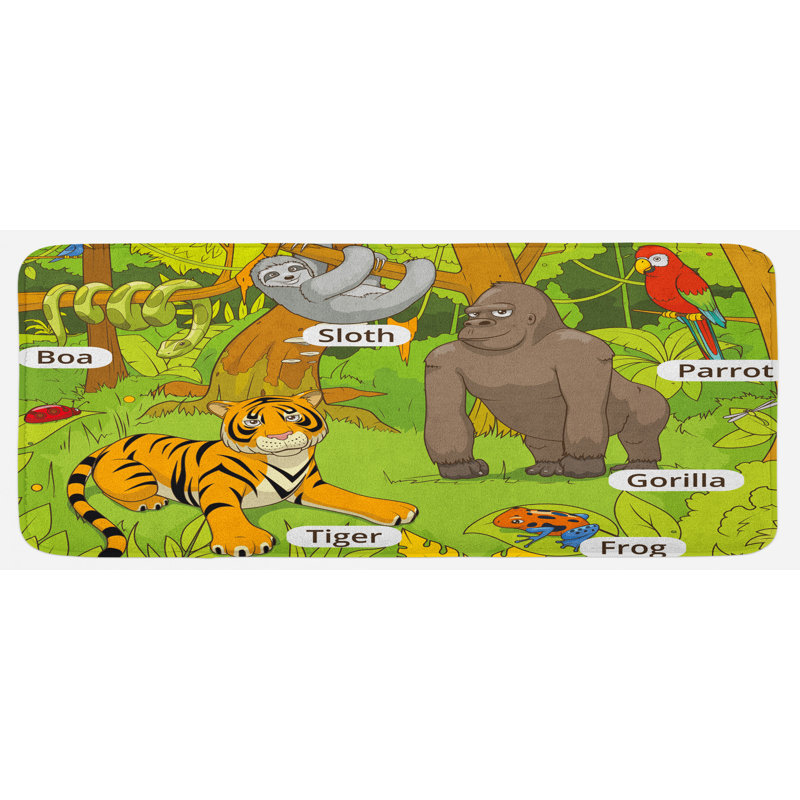 Tapis de cuisine multicolore à motif de faune de la jungle