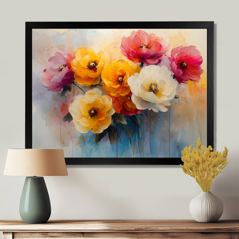 Été pivoines vibrantes jardin III - pivoines, art mural encadré, H 12 po x l 20 po, Cadre simple noir