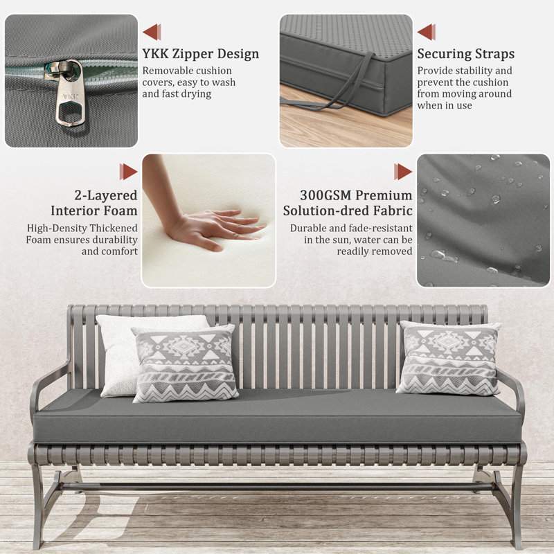 Outdoor 3.5'' Bench Seat Cushion, Available In 5 Sizes, 48" W x 18" D, Light Gray