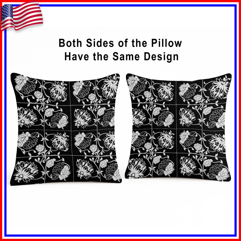 Coussins décoratifs blancs à motif floral double face, 16 x 16 pouces