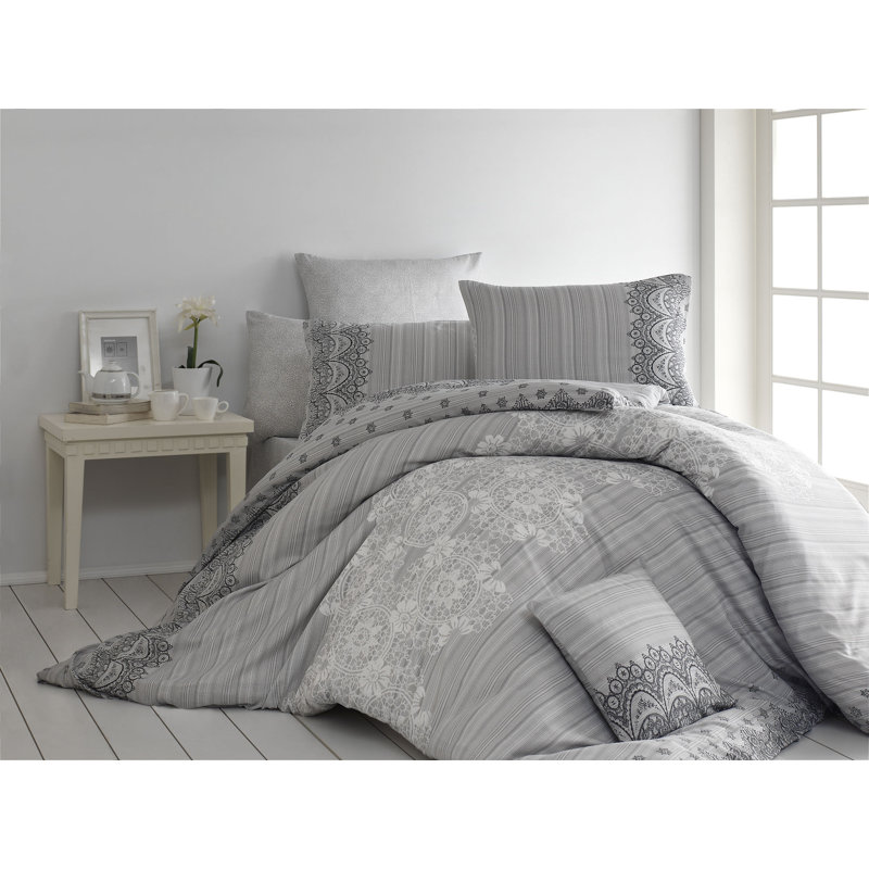 Demarcus Abstract Duvet Cover Set with Pillowcases Included, Grey, Single - 2 Pillowcases (80 x 80 cm)