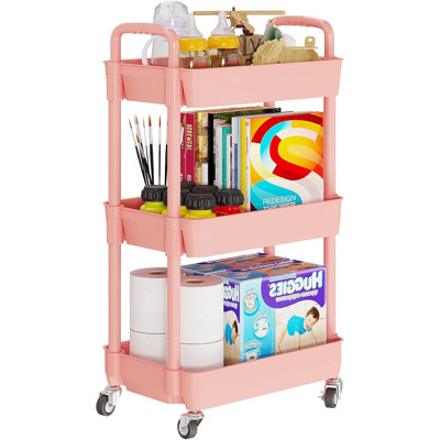 3-Tier Rolling Cart with Wheels,Multifunction Utility Storage carts, Kitchen Storage Organizer,Mobile Shelving Unit