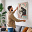 Cat with Newspaper and Roses Japandi - Wrapped Canvas-433946342-433946346