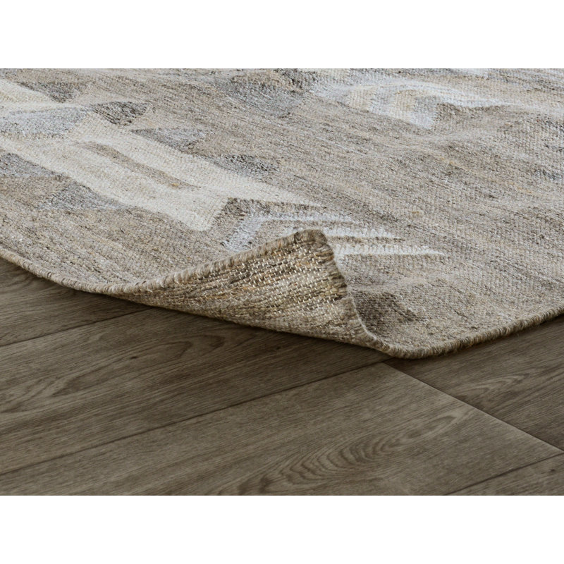 Gray and White Rectangular Handwoven Synthetic Area Rug 9' x 12'
