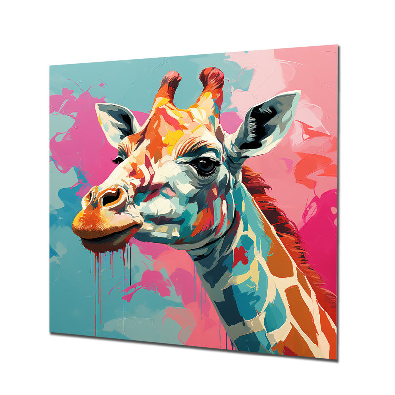 Portrait de girafe rose et vert, H 29 po x l 29 po x P 1,5 po