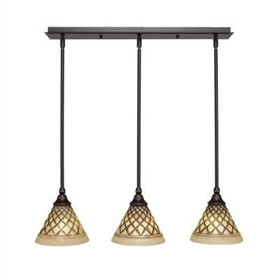 Luminaire suspendu linéaire sur pied 3 lumières avec verre à glaçage chocolat 7 po
